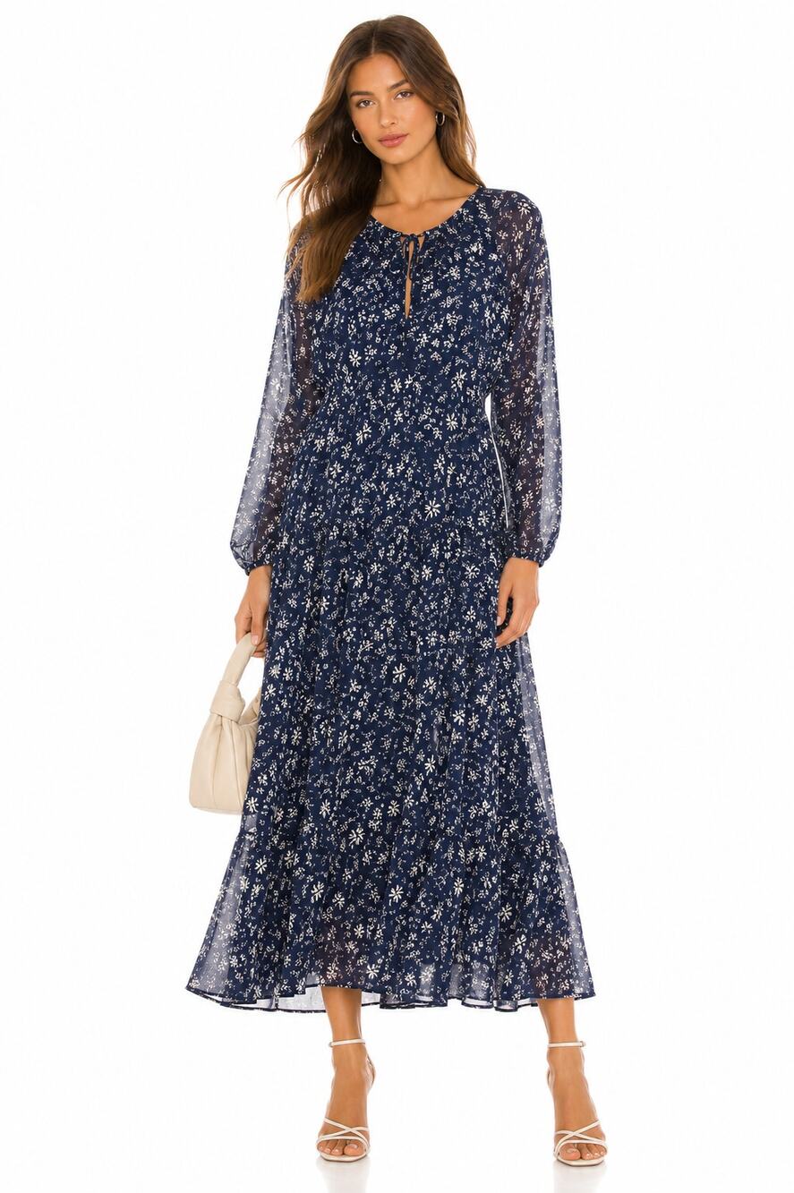 Free People Wallflower Dress Navy Blue Floral Lace Midi Dress EUC Size XS